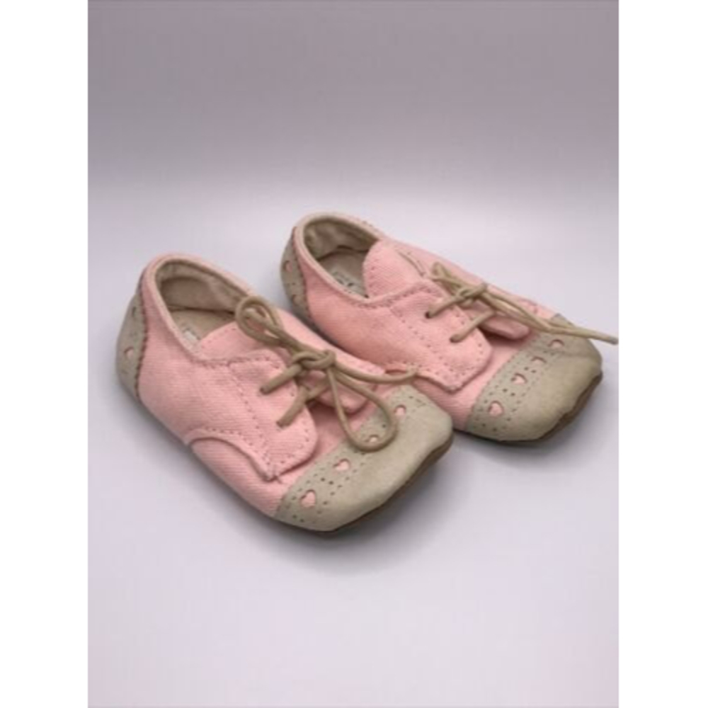 Vintage 80s Ajalor Baby Toddler Girl Pink Handmade Canvas Leather Shoes Pink